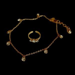 Vintage Joan Rivers Gold Plated April Crystal Birthstone Anklet And Toe Ring Set